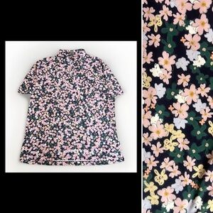 Bad Birdie Playful Floral Golf Polo sz XL :ink Green Black